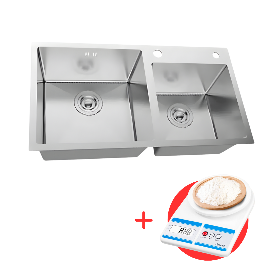 Double Bowl Kitchen Bar Sink 78x46cm with Waste & Basket | BF