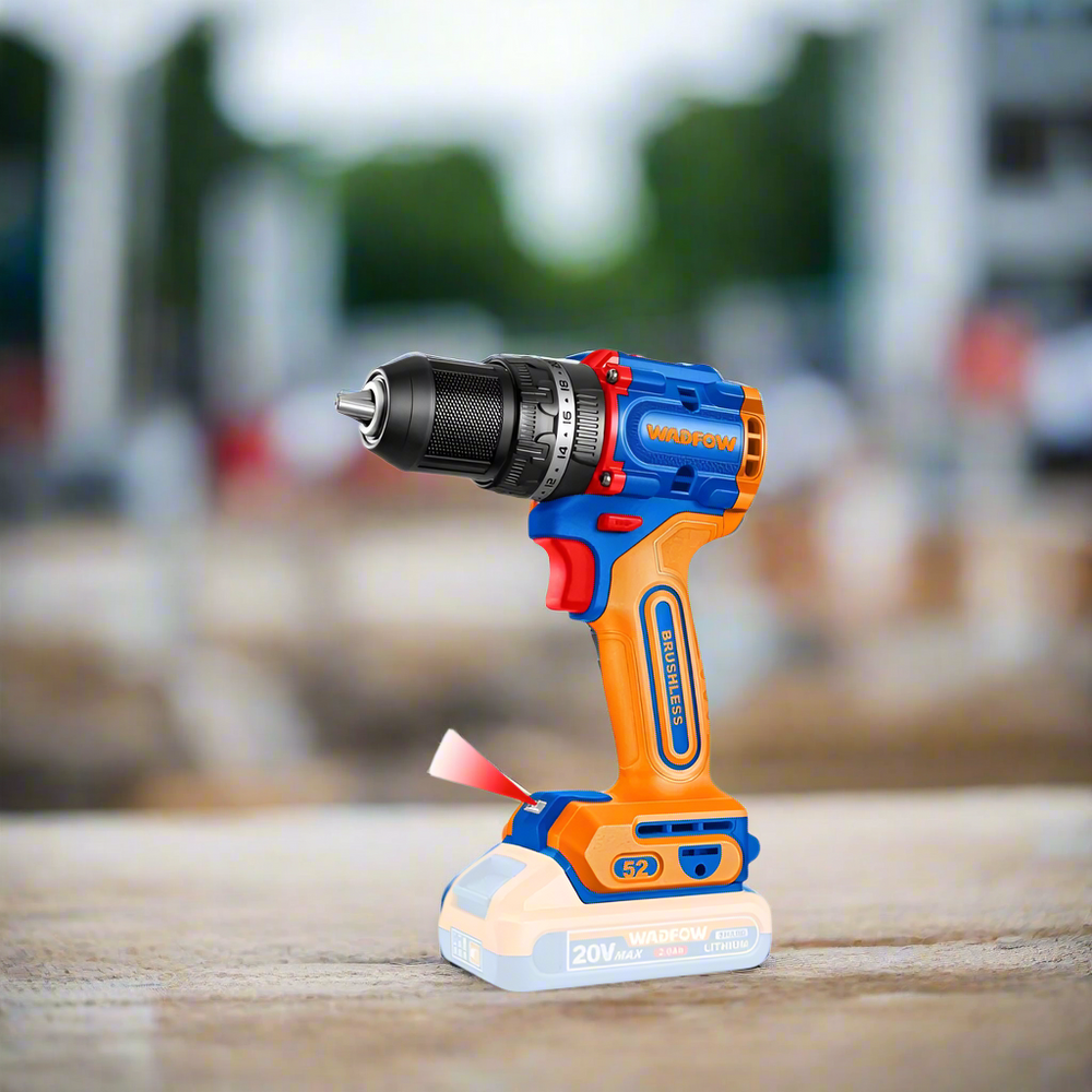 Wadfow 20V Lithium-Ion Compact Brushless Cordless Impact Drill with 20V 2.0Ah Battery & Charger - WCDP5281