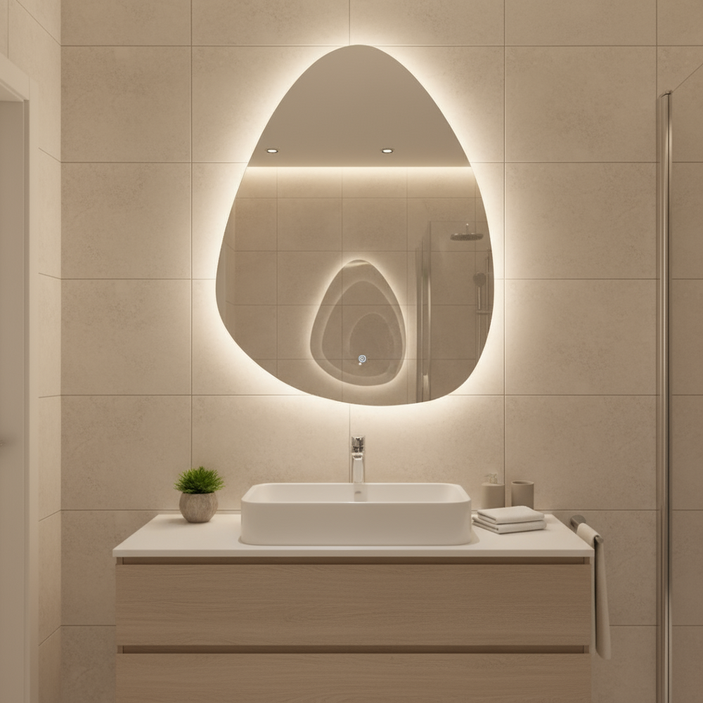 Irregular Wall Mount Touch Screen LED Vanity Mirror 60x40cm
