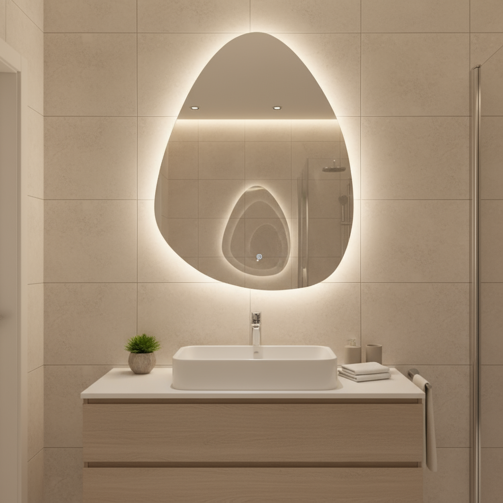 Irregular Wall Mount Touch Screen LED Vanity Mirror 60x40cm