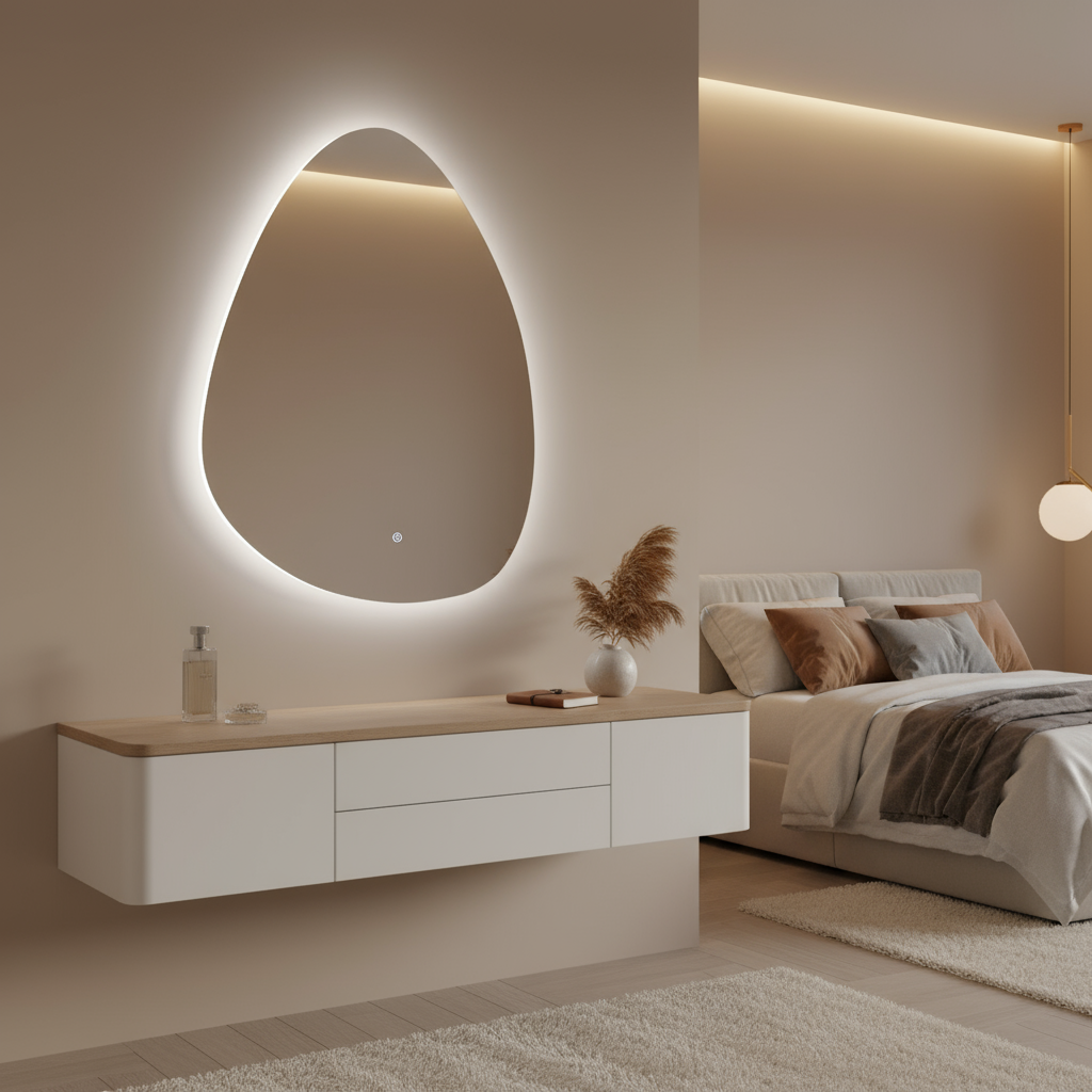 Irregular Wall Mount Touch Screen LED Vanity Mirror 60x40cm