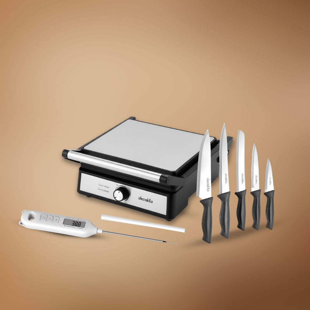 KitchenGrill Set - Decakila Meat Thermometer + Decakila 5 Pieces Kitchen Knife + Decakila 2000W Contact Grill
