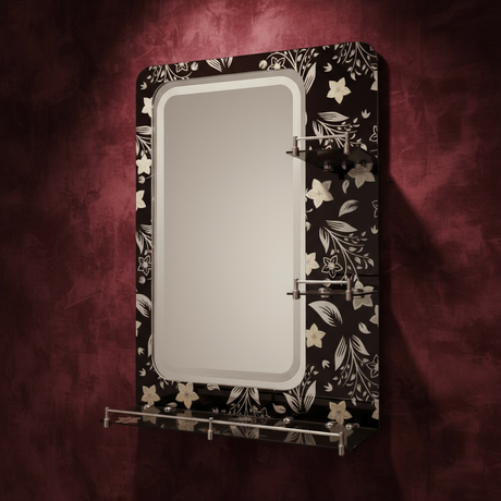 Dark Flower Bathroom Mirror with Triple Glass Shelf 50x70cm