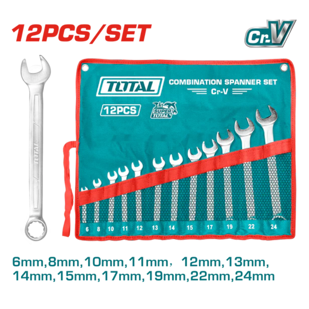 Total 12 Pieces Combination Spanner Set 6-24mm - THT1022121