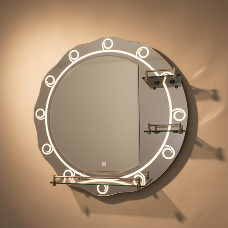 Heavy Round Bathroom Mirror with Triple Shelf 60cm x 60cm