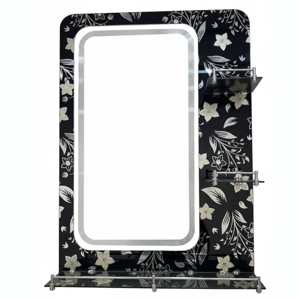 Dark Flower Bathroom Mirror with Triple Glass Shelf 50x70cm