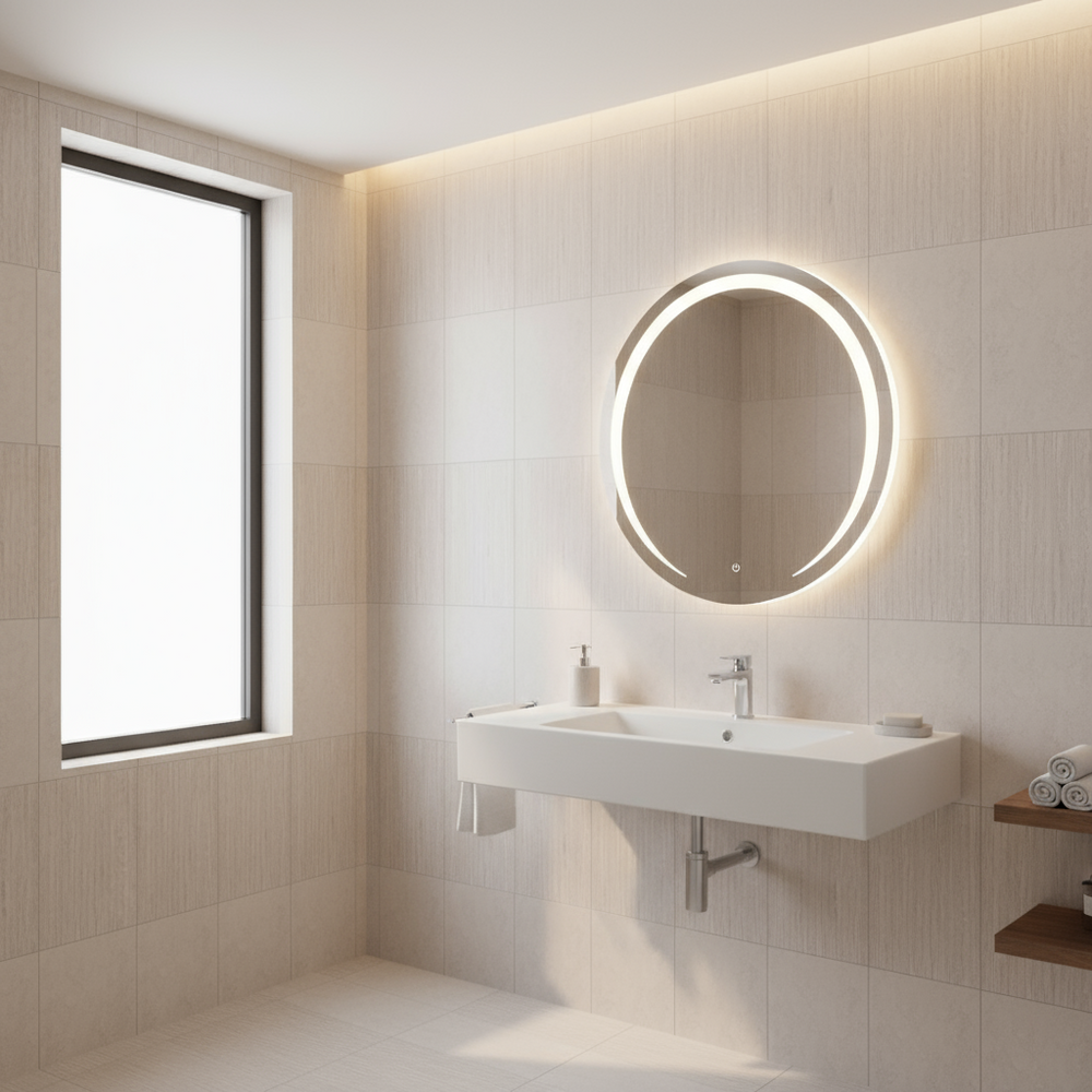 Moon-Shaped Touch Screen LED Mirror 60x60cm