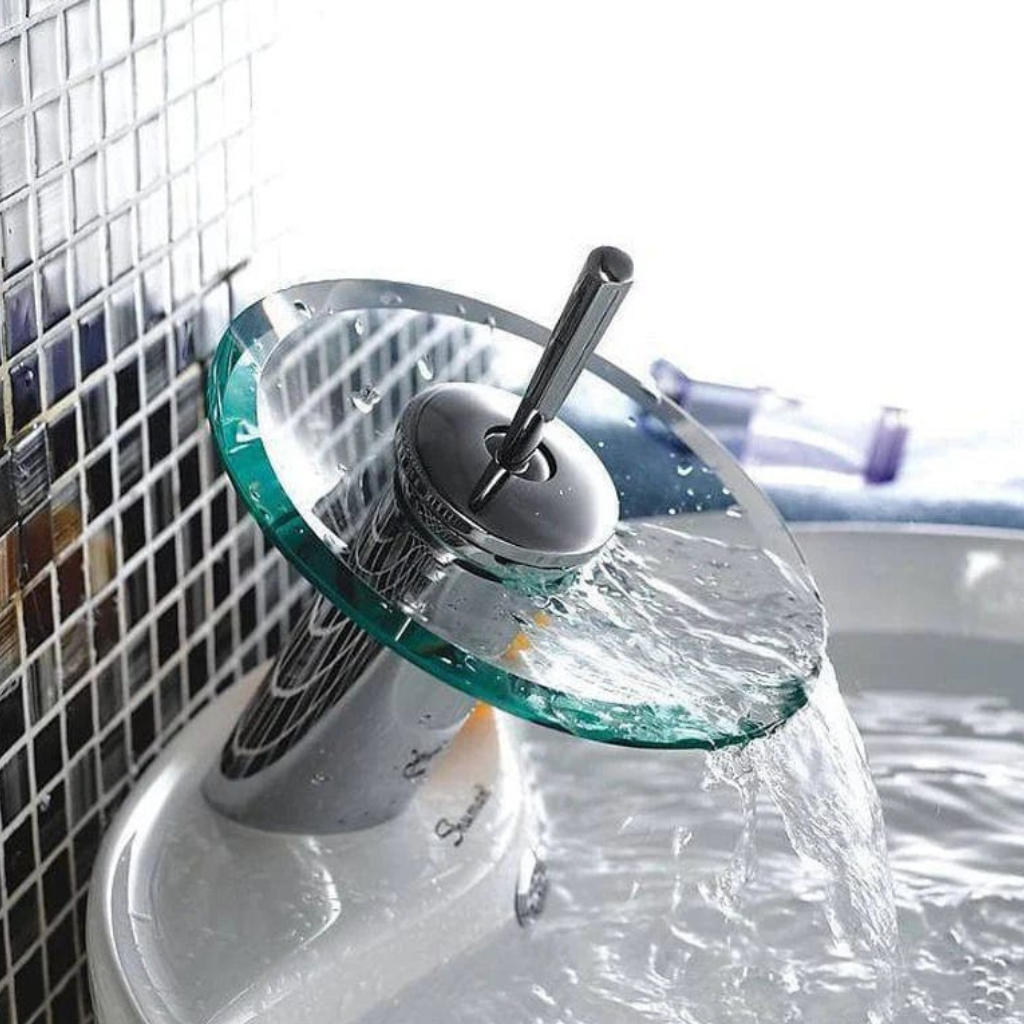 Modern Style Bathroom Hot & Cold Round Glass Waterfall Tap