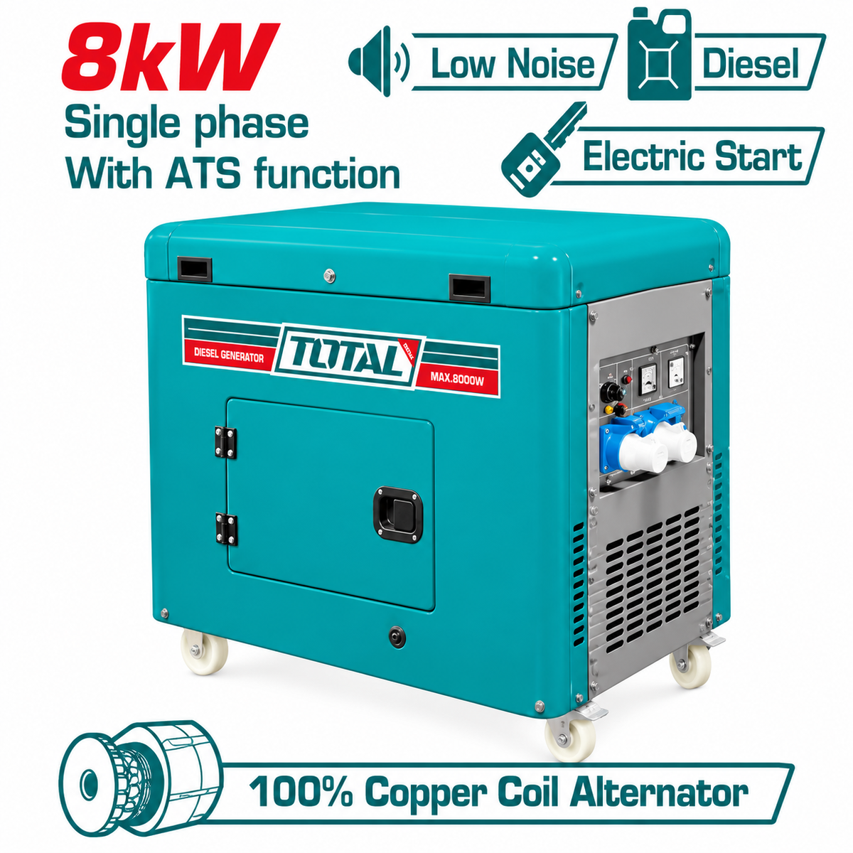 Total 8.0kW Single Phase Silent Diesel Generator 13HP with ATS Function - TP280001-1