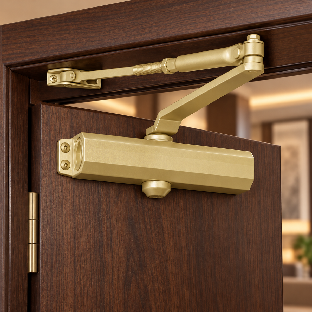 Irona Surface-Mounted Door Closer | Brown - White