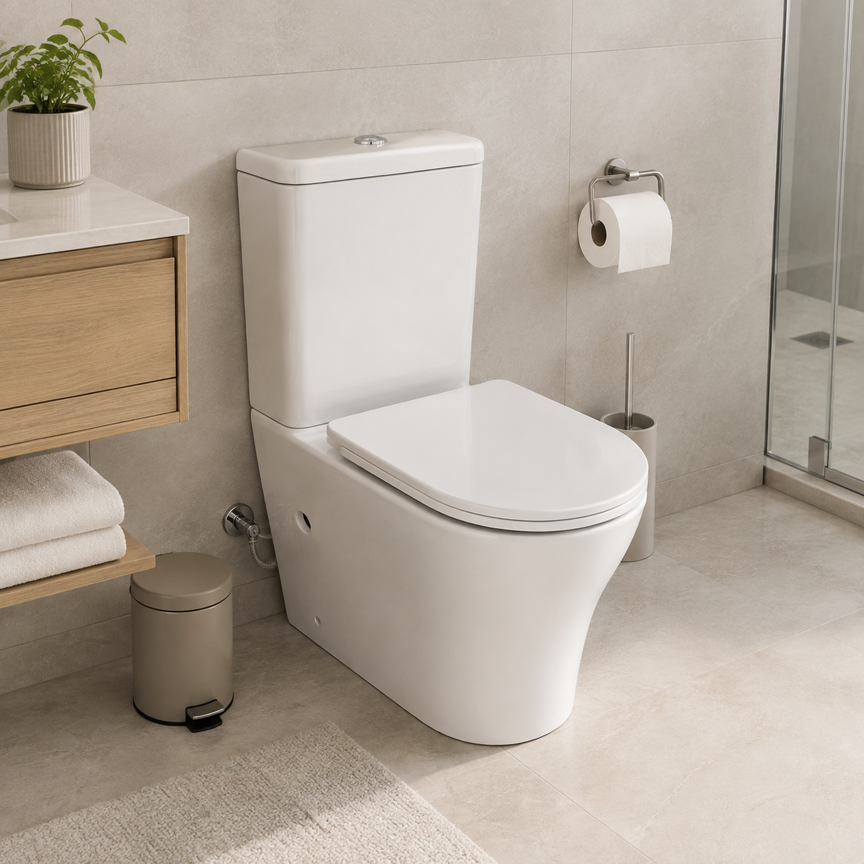 Wahkit Ceramic Skirted Two-Piece Water Closet with Rounded Bowl & Tapered Base 615mm - 2008