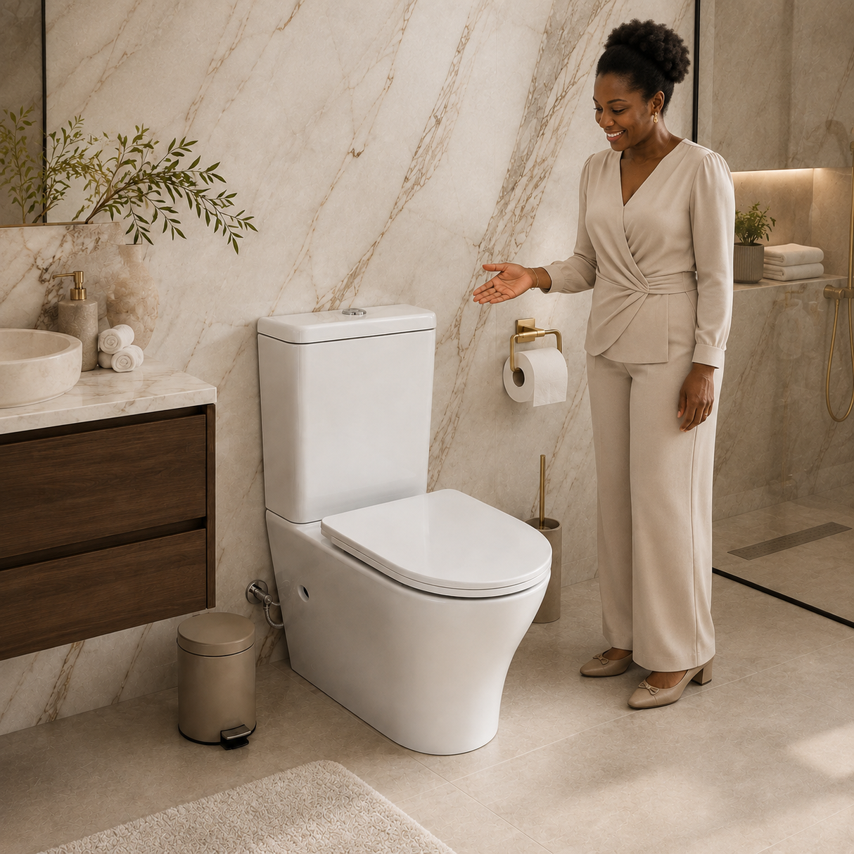 Wahkit Ceramic Skirted Two-Piece Water Closet with Rounded Bowl & Tapered Base 615mm - 2008
