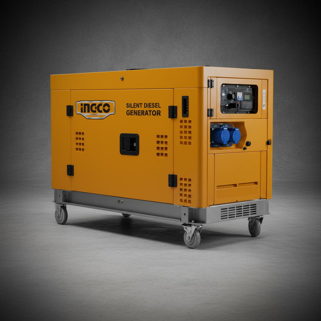 Ingco 10kW Silent Diesel Generator with 794cc V-Twin Water-Cooled Engine, Electric Start & 26L Fuel Tank