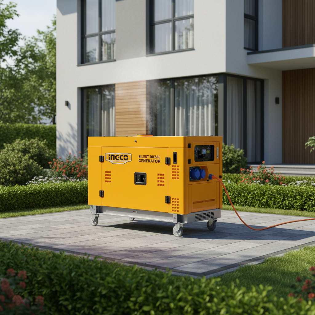 Ingco 10kW Silent Diesel Generator with 794cc V-Twin Water-Cooled Engine, Electric Start & 26L Fuel Tank