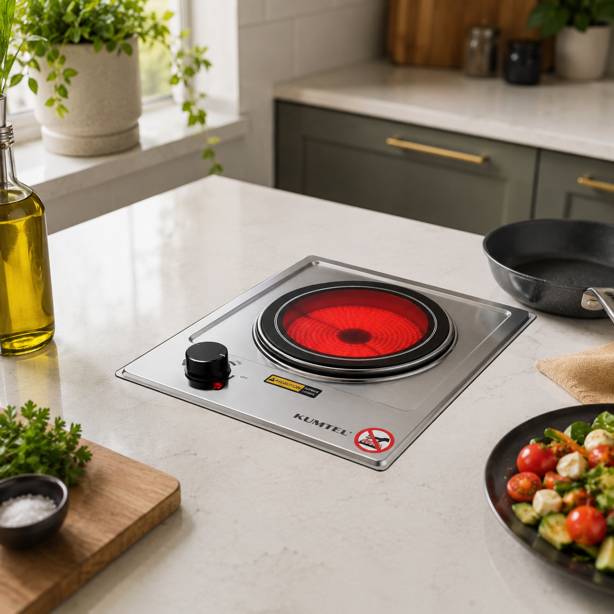 Kumtel Built-In Single Ceramic Cooktop with Thermostat 1200W - HCB-1001