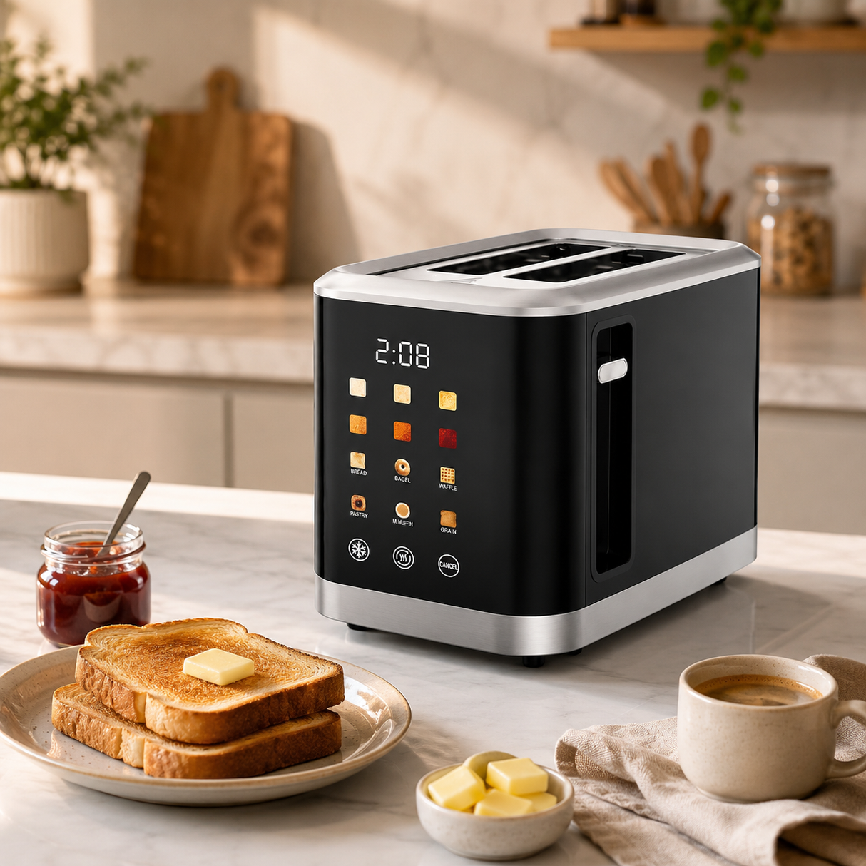 Kumtel 2-Slice Touchscreen Toaster with 6 Browning Levels 800W - HTS-03