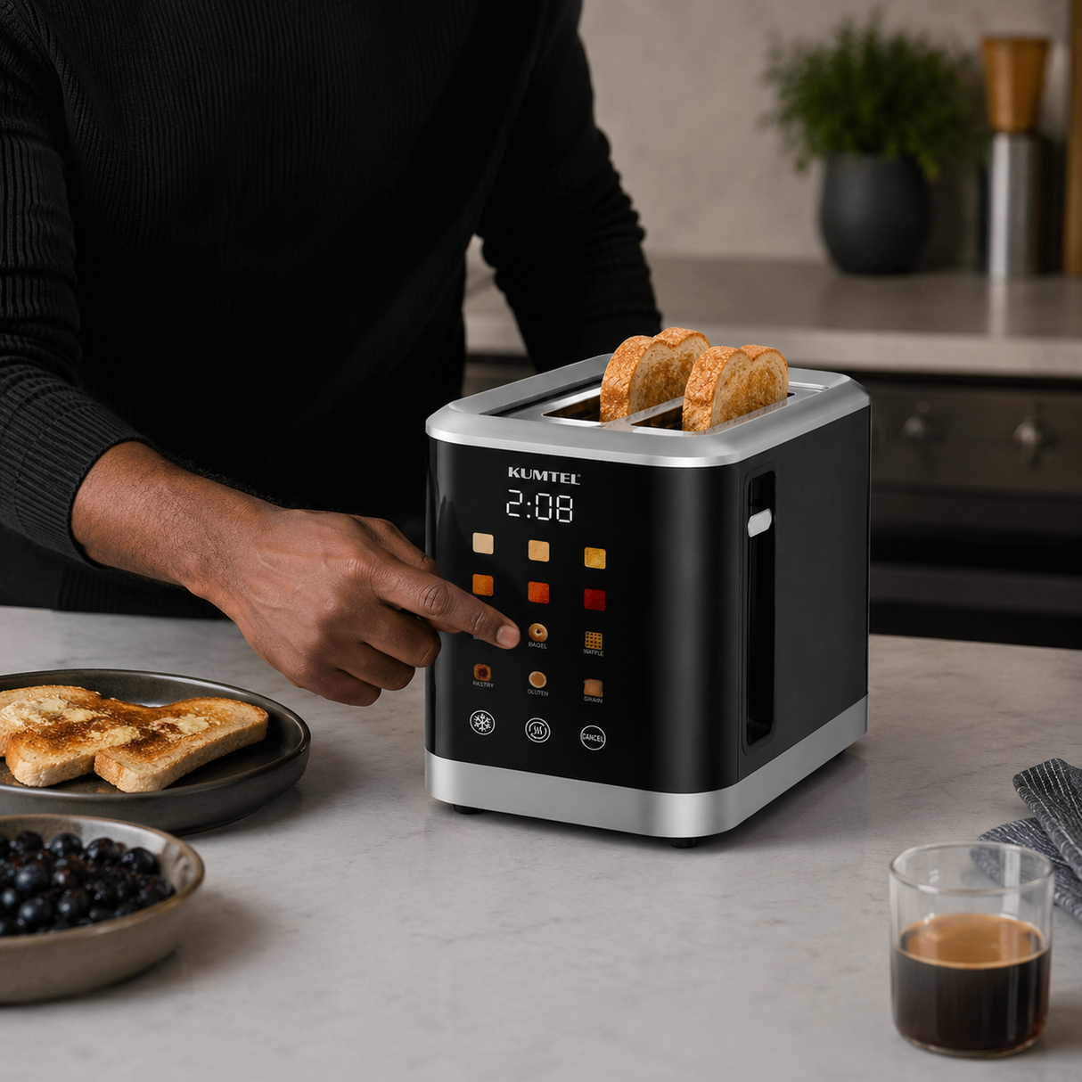 Kumtel 2-Slice Touchscreen Toaster with 6 Browning Levels 800W - HTS-03