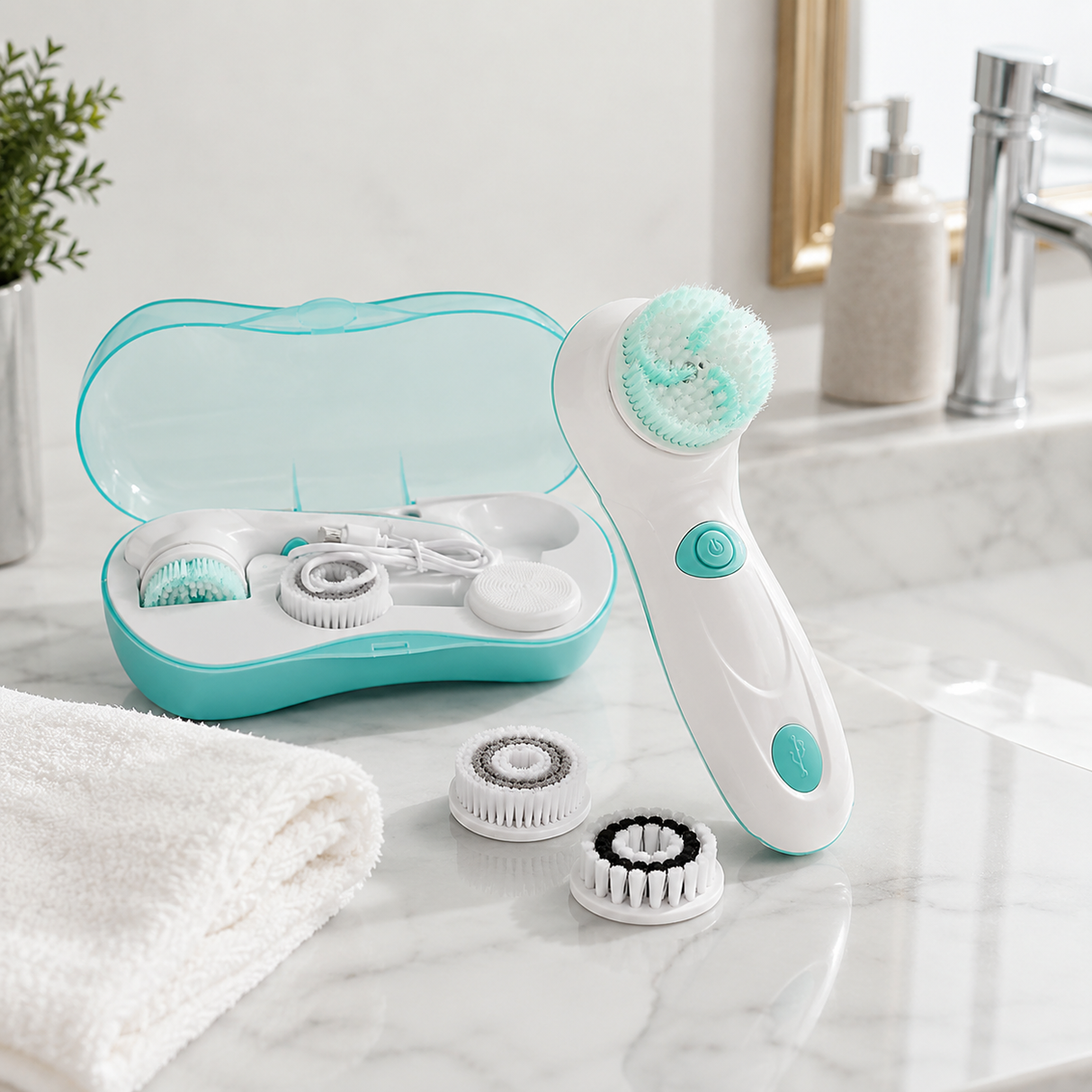 Kumtel 4-in-1 Rechargeable Facial Cleansing Brush with 4 Heads - HBS-01