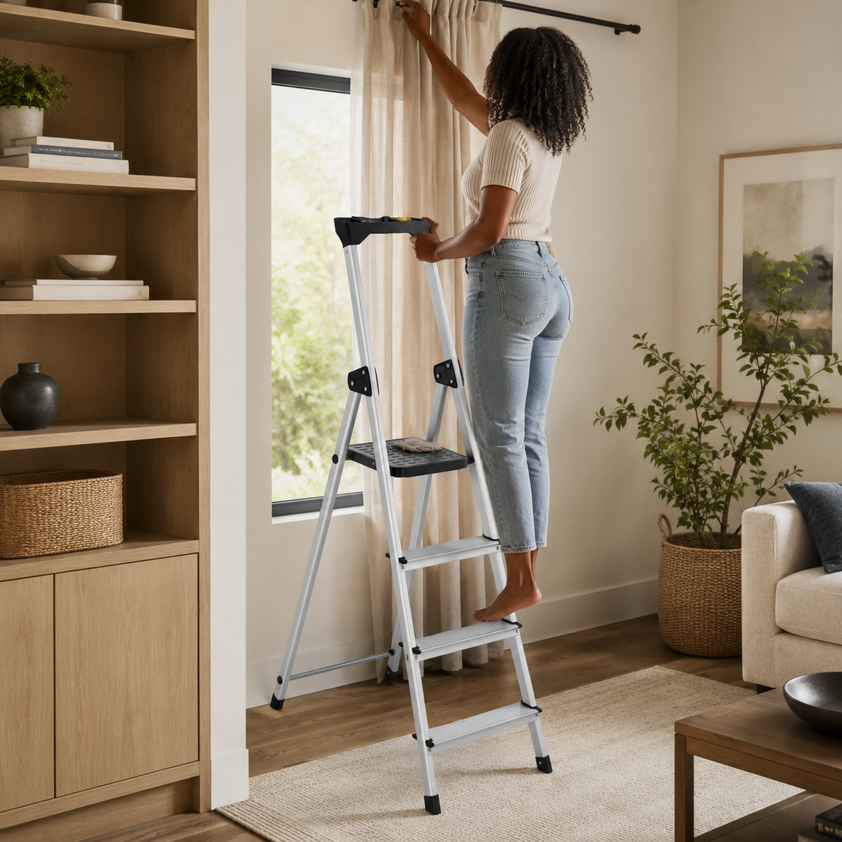 Kumtel 4-Step Foldable Aluminium Ladder with Tool Tray 150kg - KMM-45