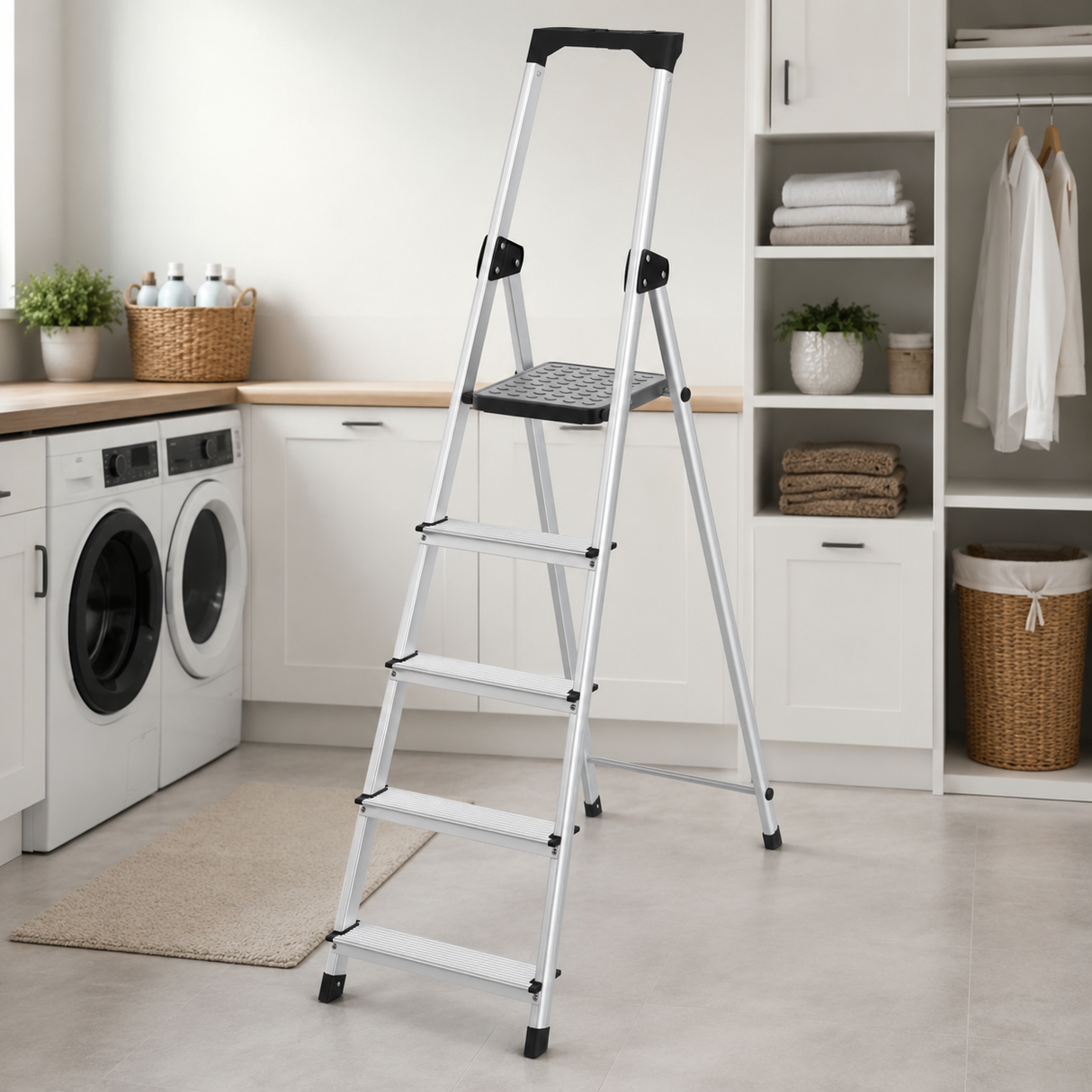 Kumtel 5-Step Foldable Aluminium Ladder with Tool Tray 150kg - KMM-55