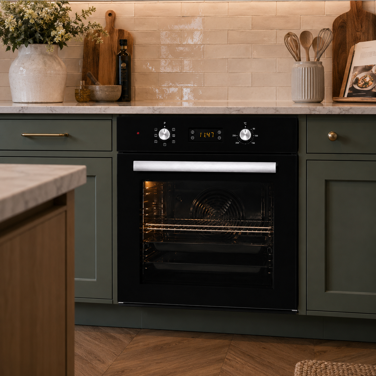 Luxell 60cm 57L Digital Built-In Electric Oven with Turbo Fan, Anthracite Glass - B66-SF3 (DDT)