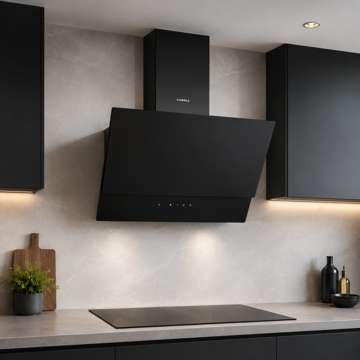 Luxell 60cm Angled Glass Cooker Hood with 650m³/h Extraction & Touch Control - DA6-835