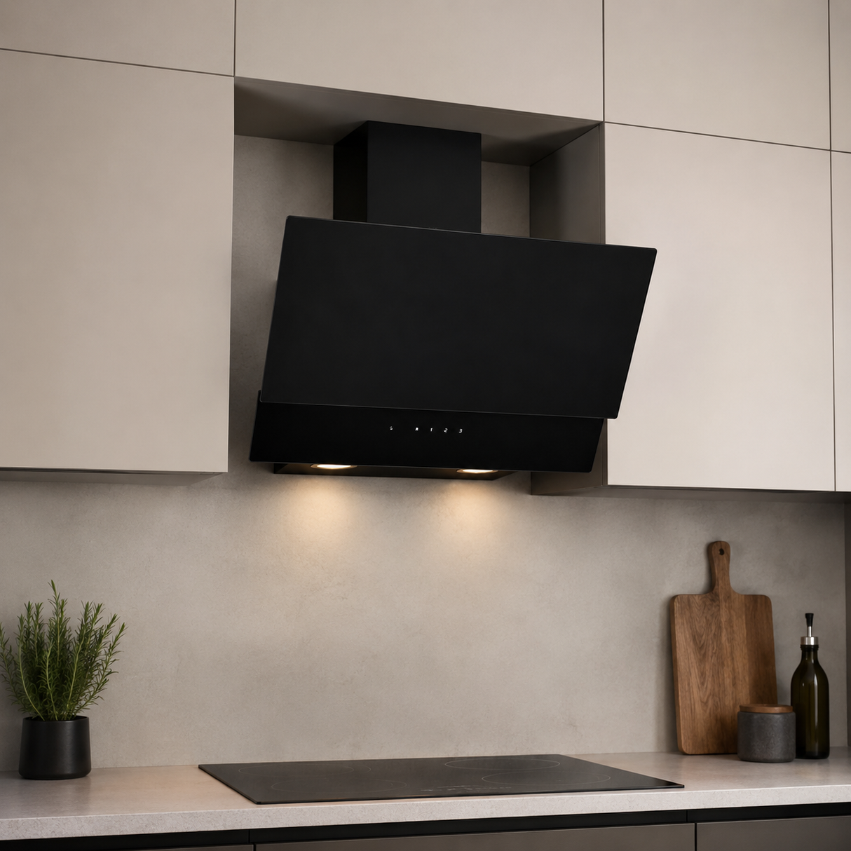 Luxell 60cm Angled Glass Cooker Hood with 650m³/h Extraction & Touch Control - DA6-835