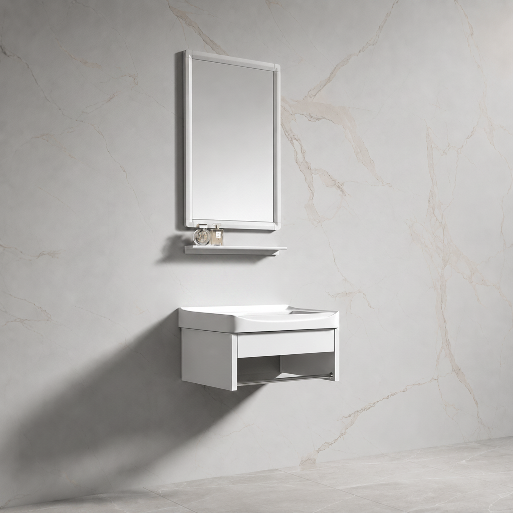Wahkit Bathroom Vanity & Cabinets Wahkit White Floating Compact PVC Bathroom Vanity with Mirror 430mm - K-9908