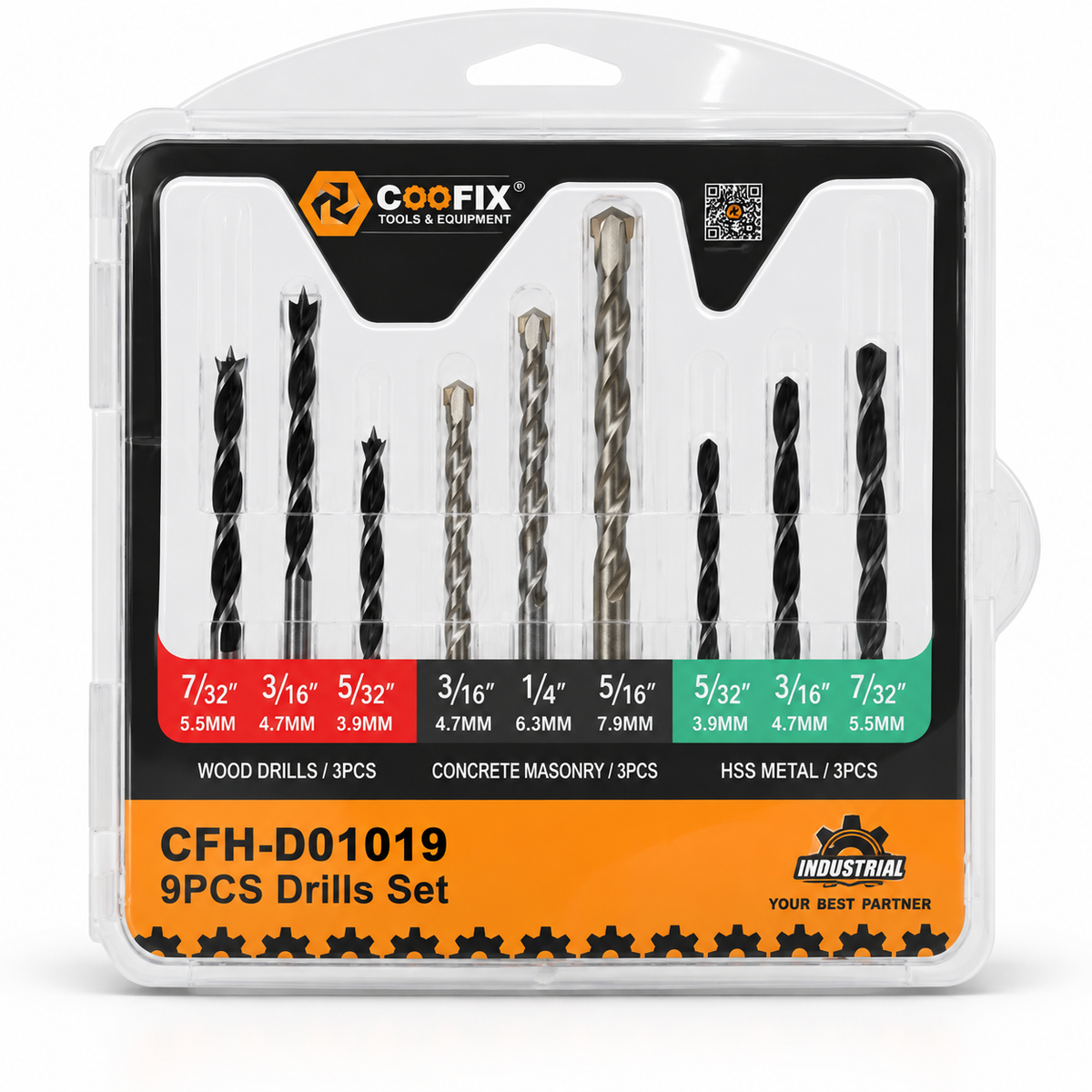 Coofix 9-Piece Wood, Masonry & Twist Drill Bit Set - 28036