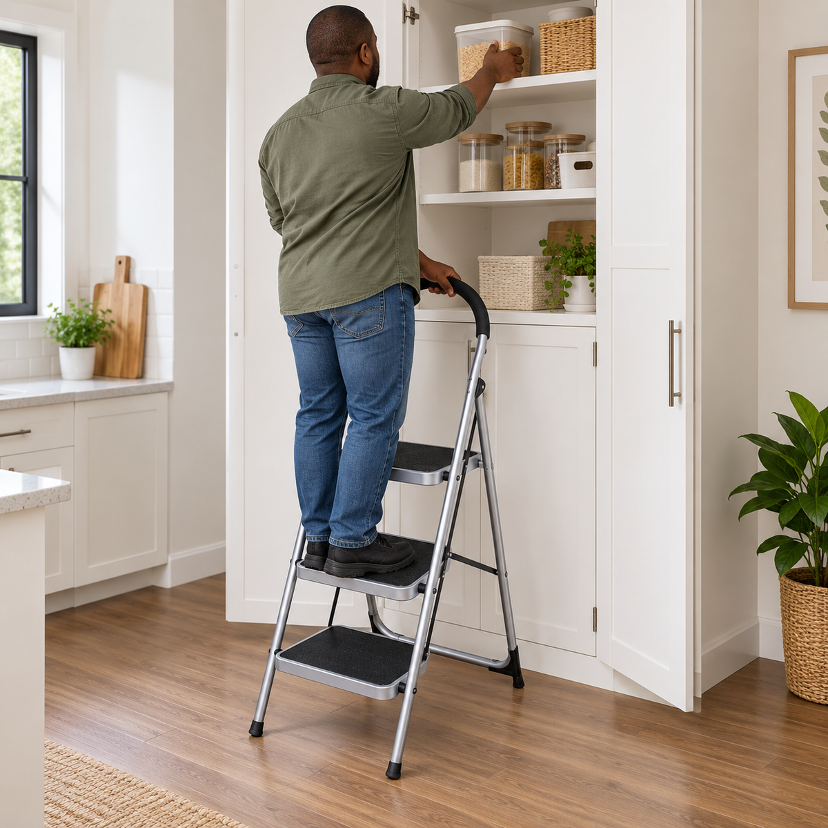 Tera Black LY6 Series Steel Folding Step Ladder with Safety Handrail | 2-4 Steps