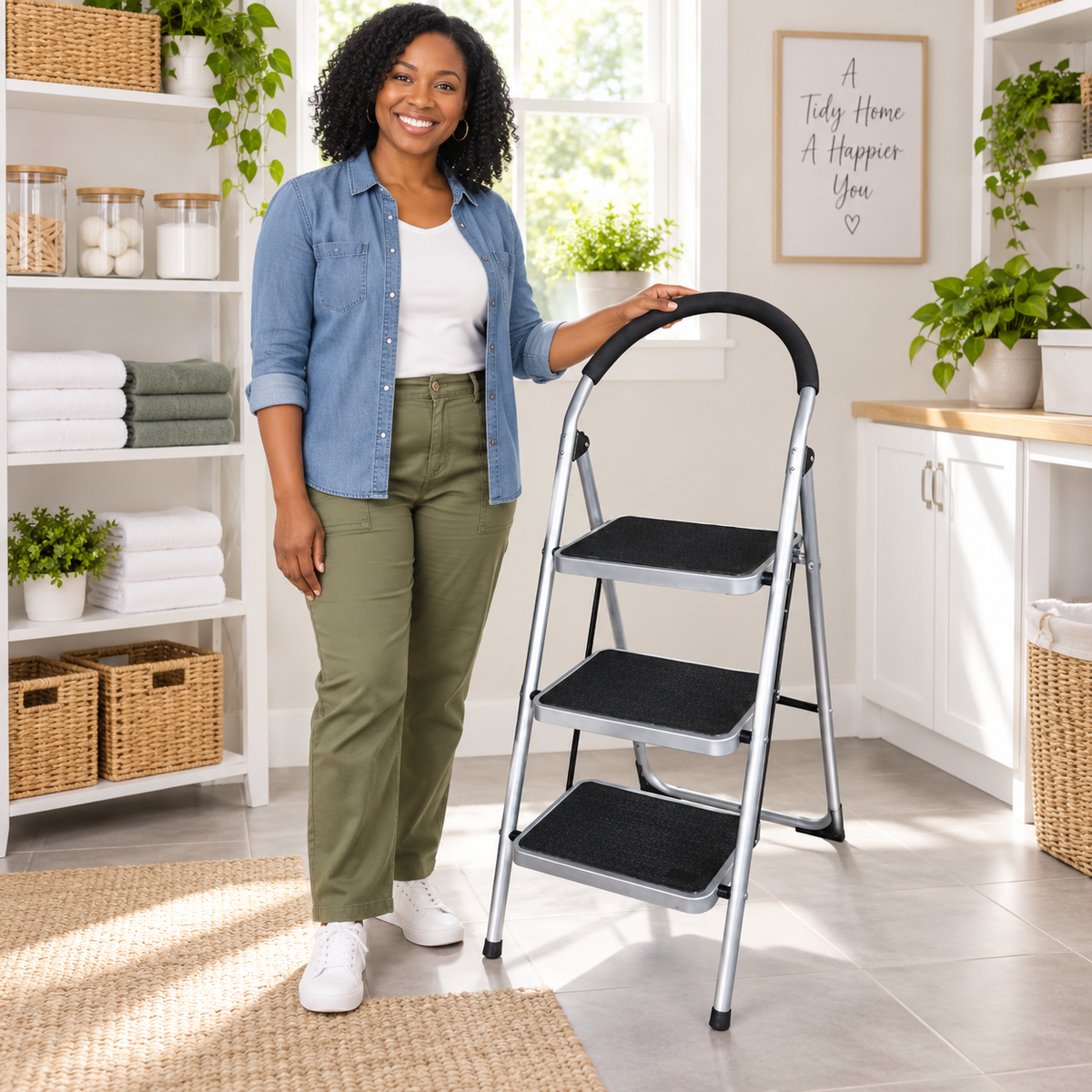 Tera Black LY6 Series Steel Folding Step Ladder with Safety Handrail | 2-4 Steps