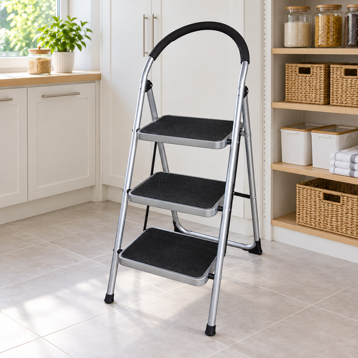 Tera Black LY6 Series Steel Folding Step Ladder with Safety Handrail | 2-4 Steps