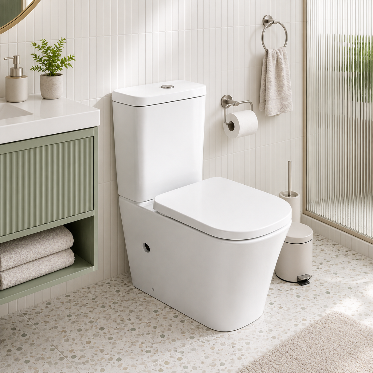 Wahkit Ceramic Modern Skirted Two-Piece Water Closet with D-Shaped Bowl & Slim Tank 615mm - 2002S
