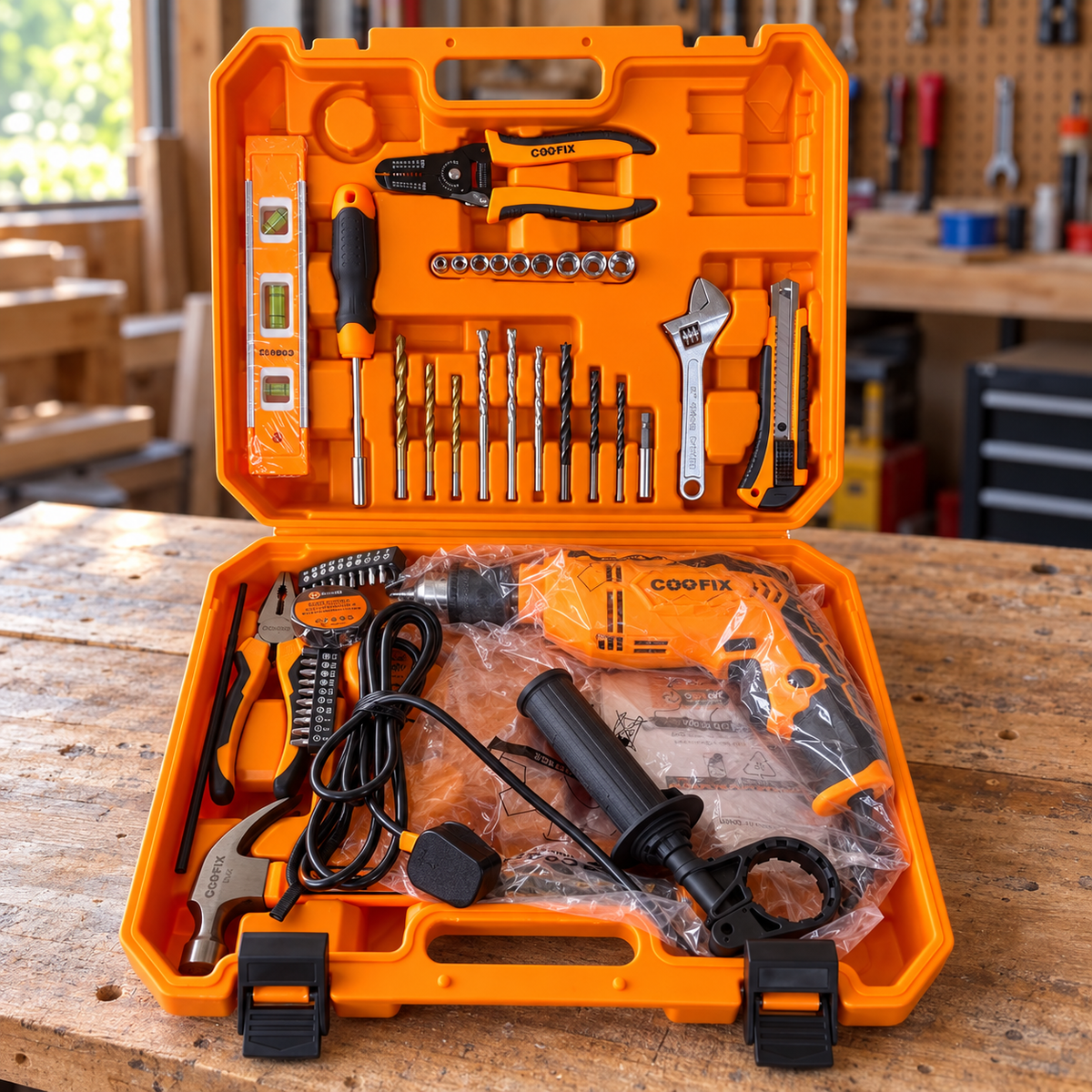 Coofix 114-Piece Tool Set with 710W Electric Impact Drill - 27351