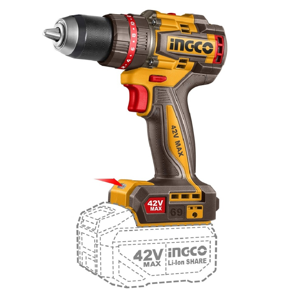 Ingco Lithium-Ion Cordless Compact Brushless Impact Drill 42V - CIDLI426981