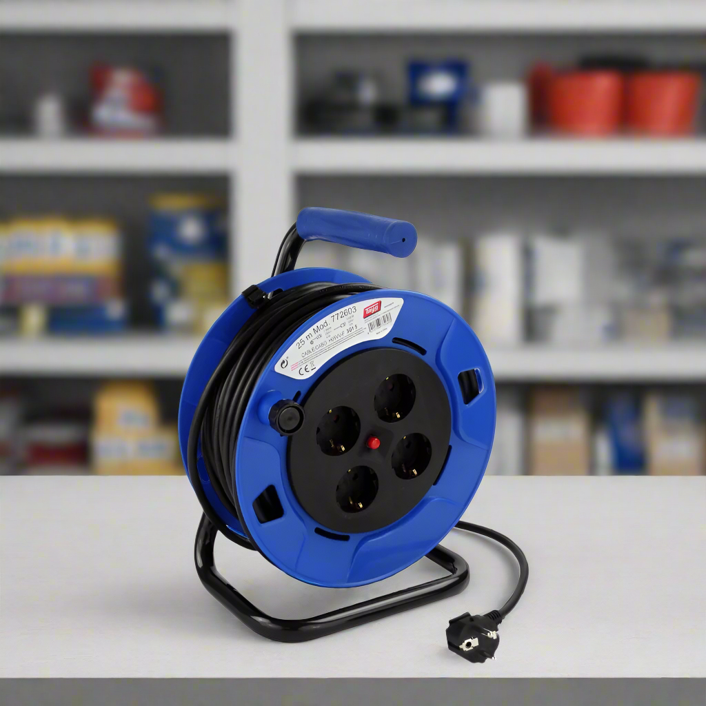 Tayg 25m Blue And Black Extensible Electric Cable Reel - 772603