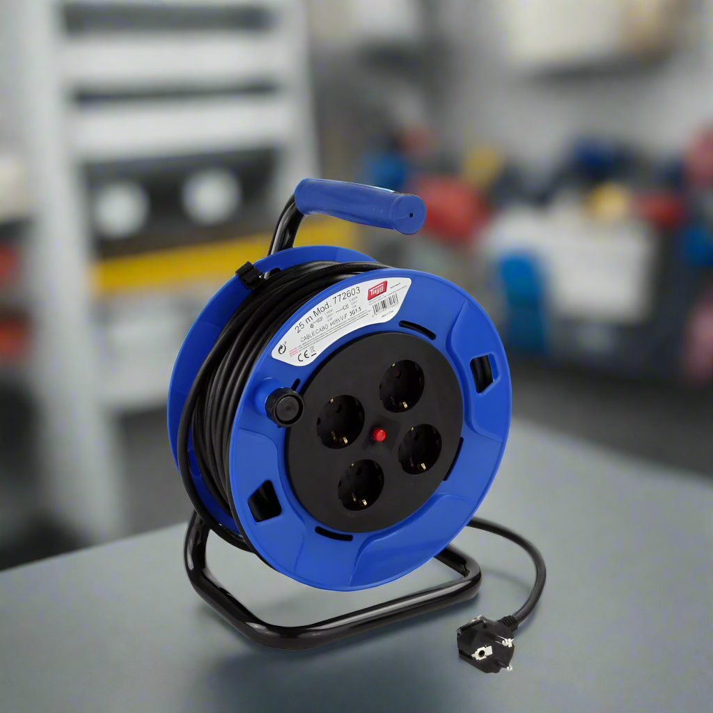 Tayg 25m Blue And Black Extensible Electric Cable Reel - 772603