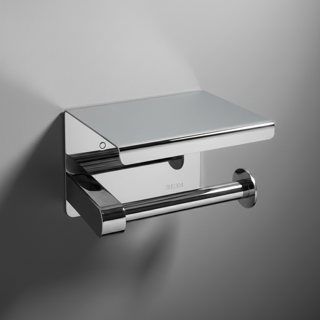 Stainless Steel Wall Mounted Toilet Paper Roll Holder with Mobile Phone Shelf