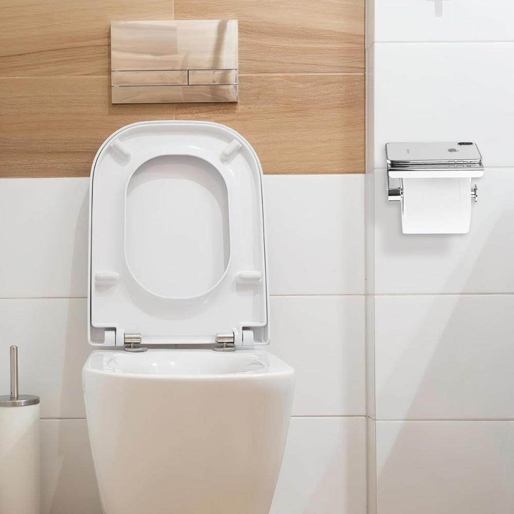 Stainless Steel Wall Mounted Toilet Paper Roll Holder with Mobile Phone Shelf