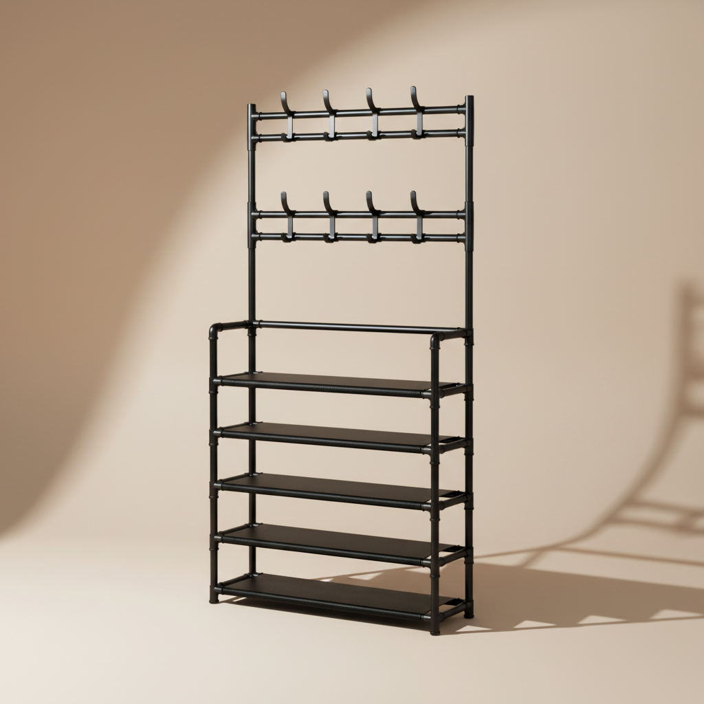 Five Layer Multi-purpose Shoe Rack With Cloth Hanger 172cm/25 - PI - SR01