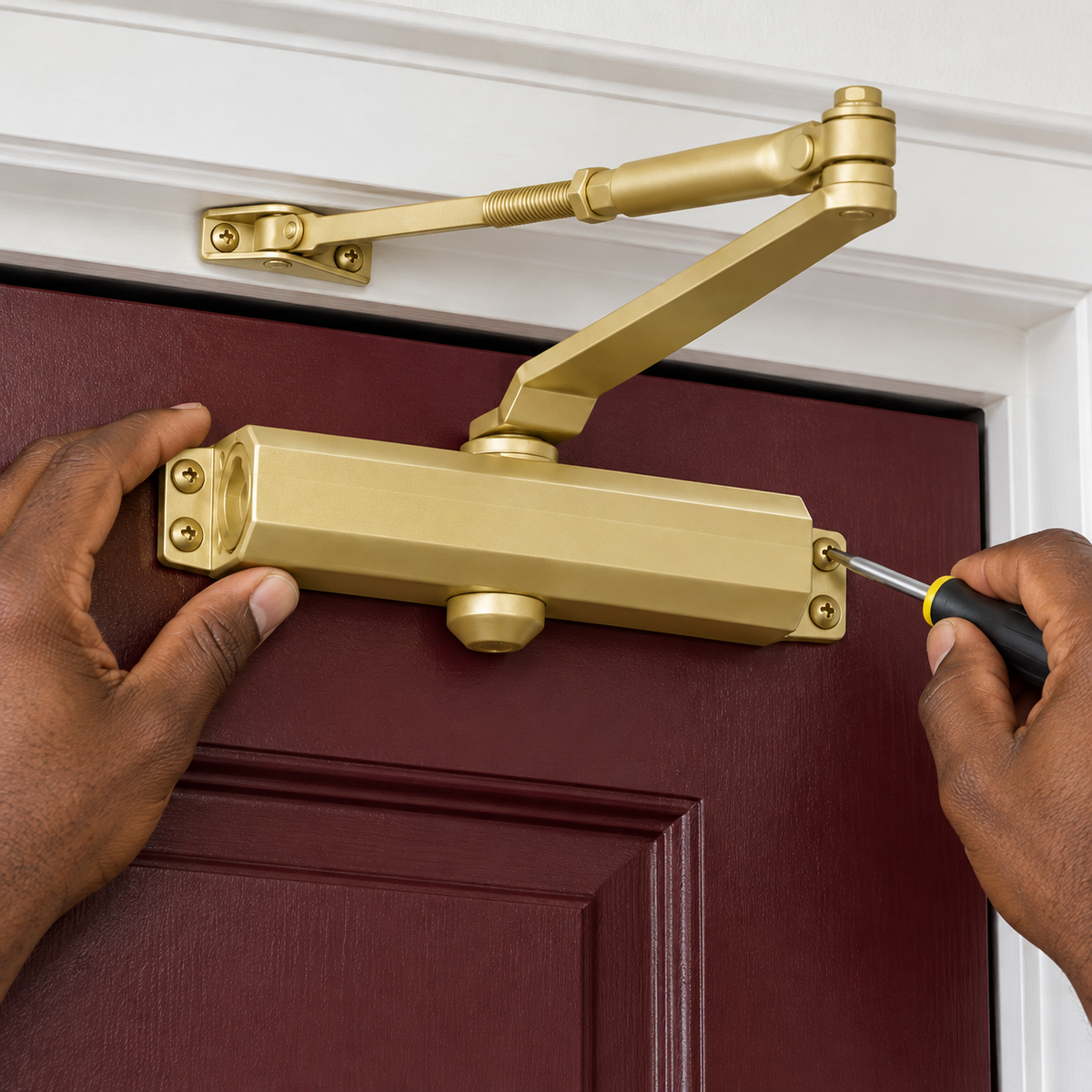 Irona Surface-Mounted Door Closer | Brown - White