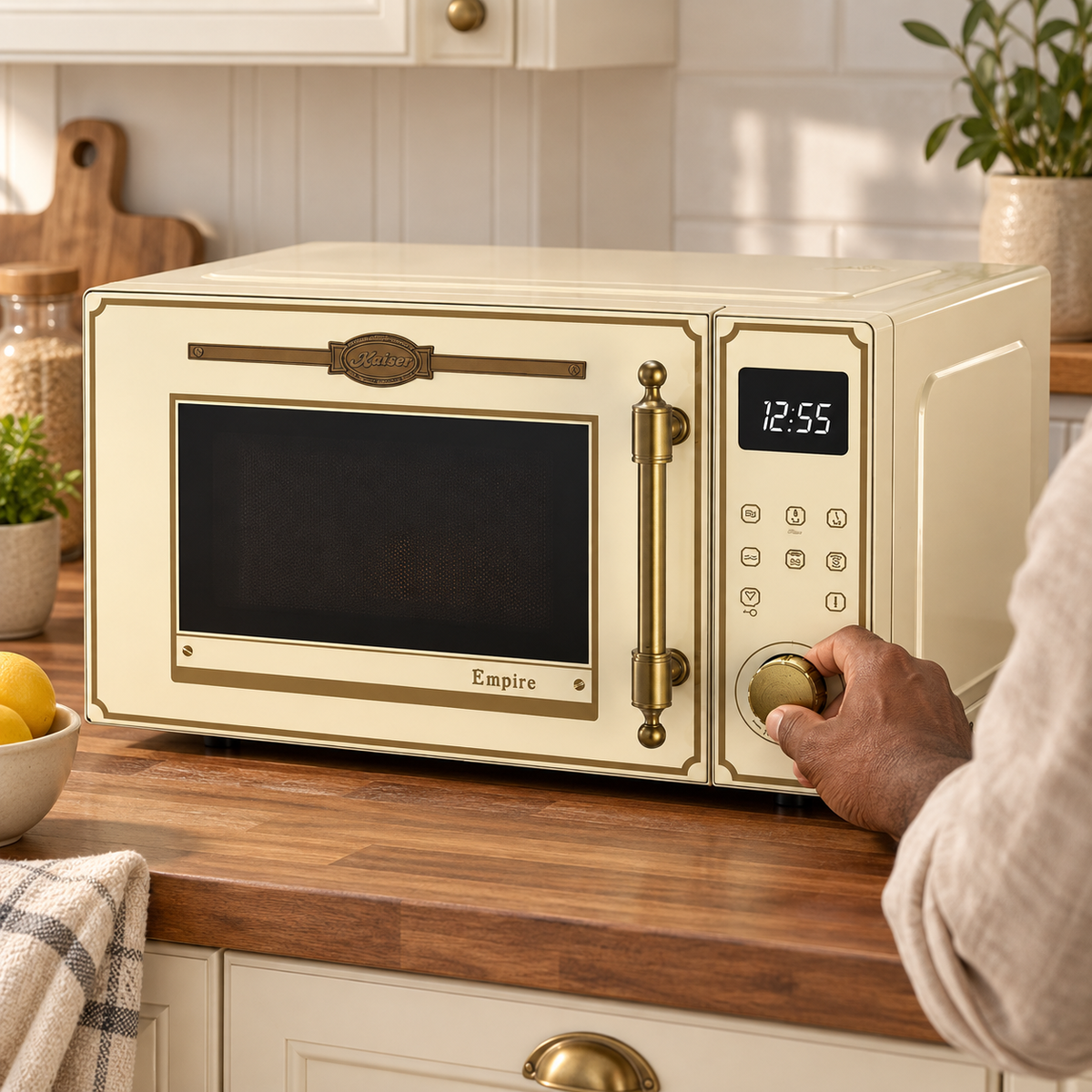 Kaiser Empire Freestanding Microwave Oven 900W | Bordeaux Red, Ivory & Black