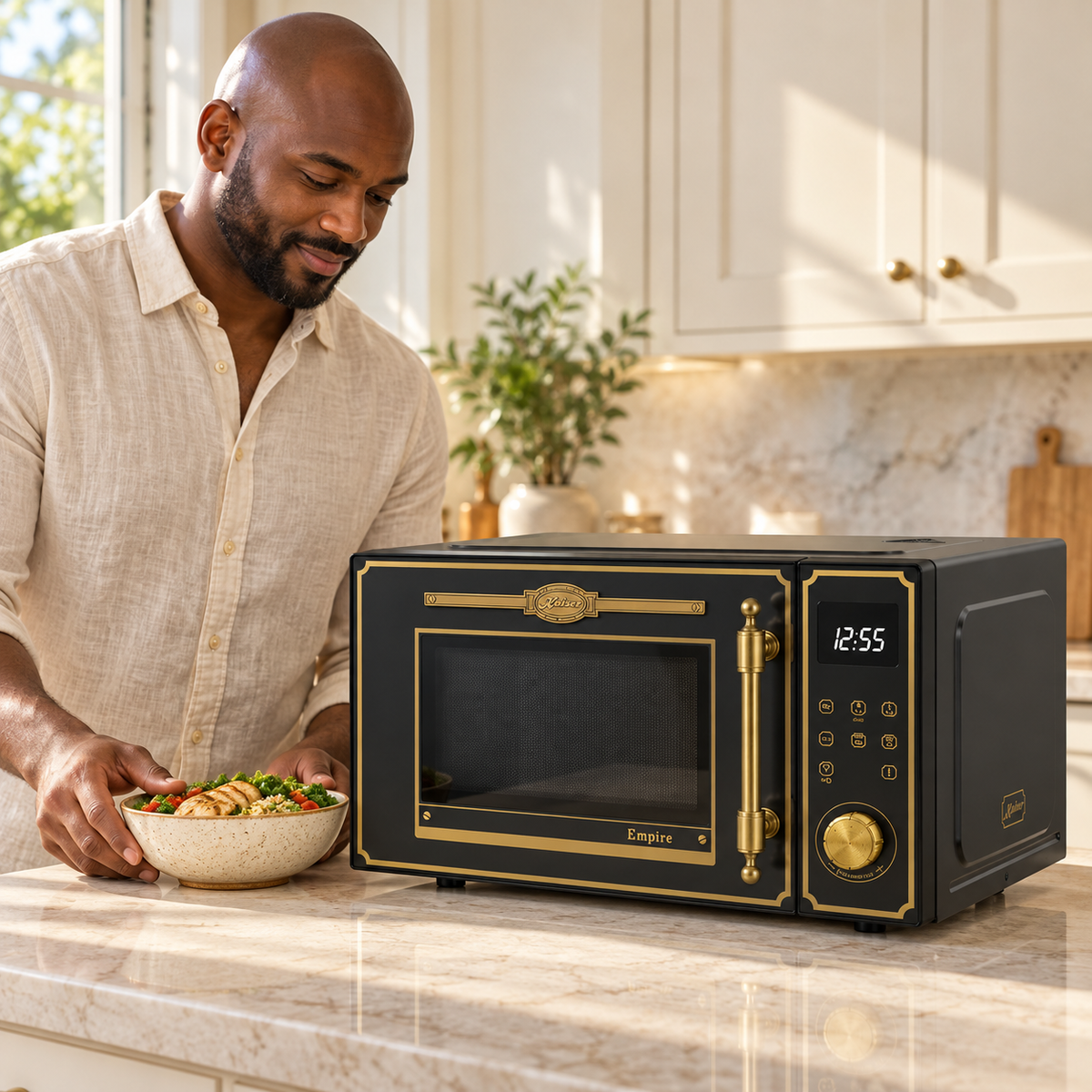 Kaiser Empire Freestanding Microwave Oven 900W | Bordeaux Red, Ivory & Black