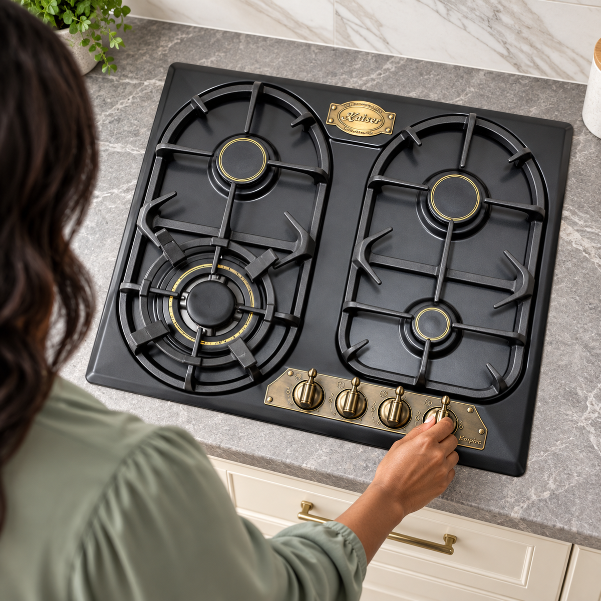 Kaiser Empire 60cm Gas Hob with 4 Gas Burners | Black Silver, Black & Ivory