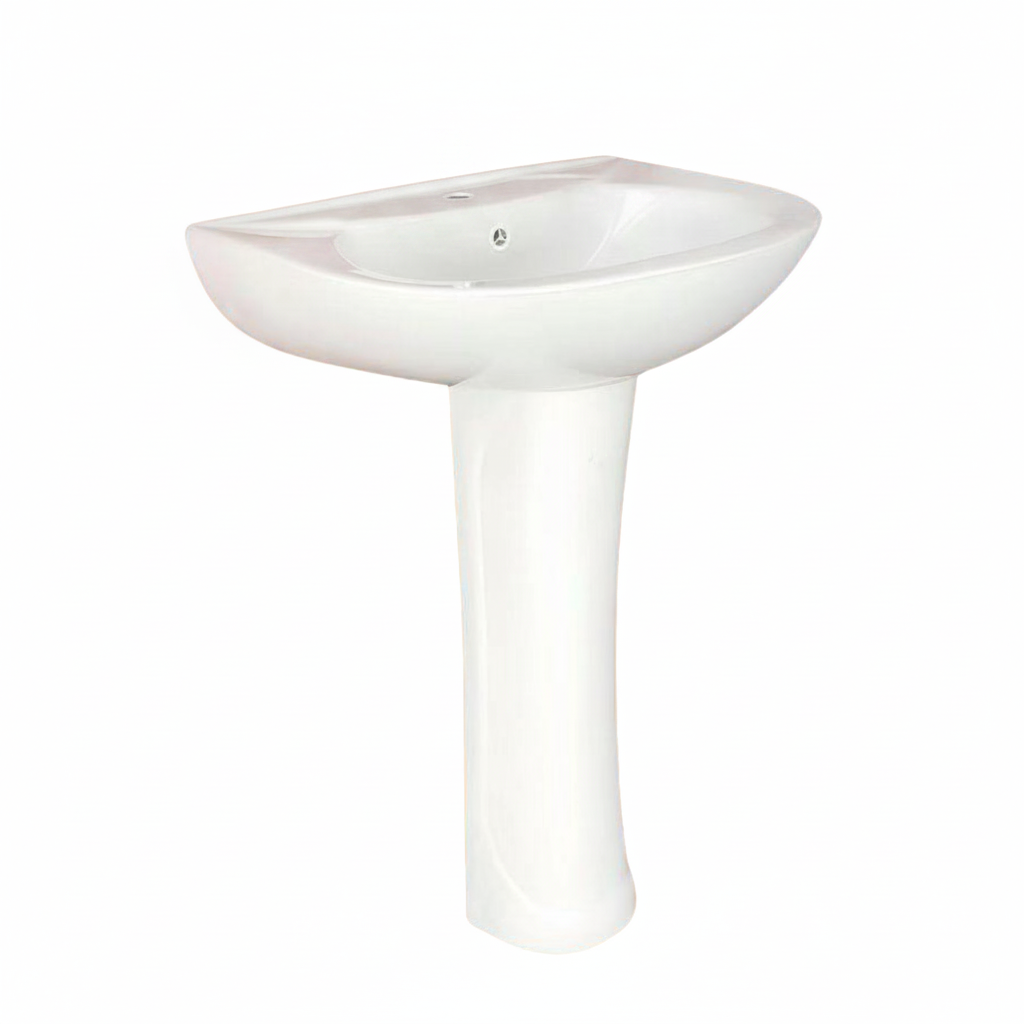 Wahkit Ceramic Pedestal Basin with Wide Shallow Bowl & Curved Pedestal 530mm - 4001