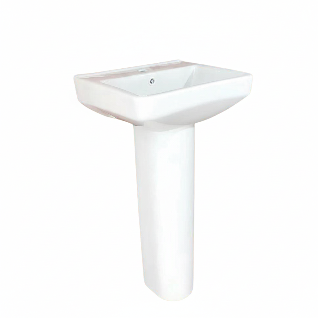 Wahkit Ceramic Pedestal Basin with Square-Corner Rectangular Bowl & Straight Pedestal 405mm - 4005
