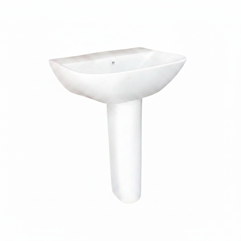 Wahkit Large Ceramic Pedestal Basin with Wide Shallow Oval Bowl & Straight Pedestal 580mm - 4010