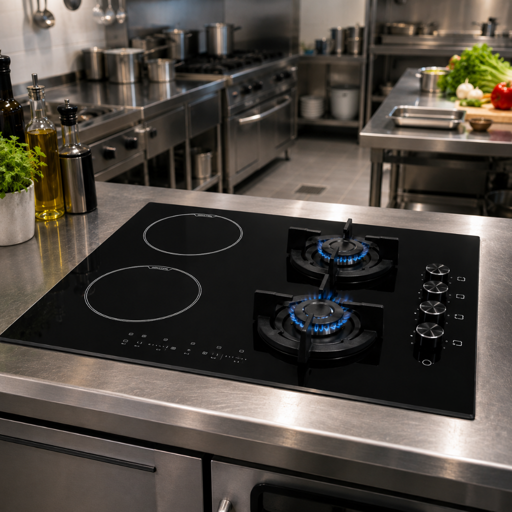 Luxell 60cm 4-Zone Mixed Hob with 2 Gas Burners & 2 Electric Zones - V6-22PYF-22