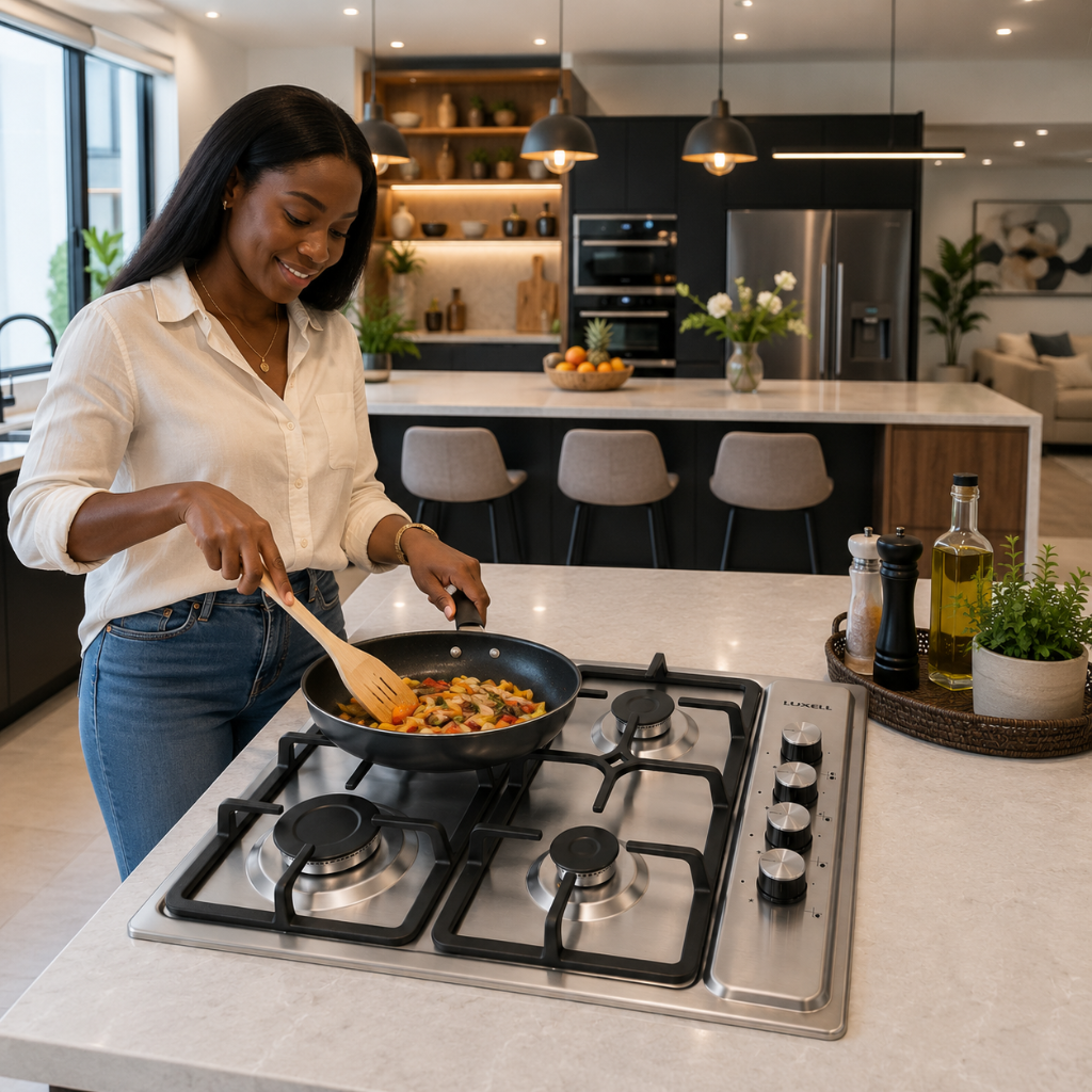 Luxell 60cm 4-Burner Stainless Steel Built-In Gas Hob with Gas Safety - LX-410BF