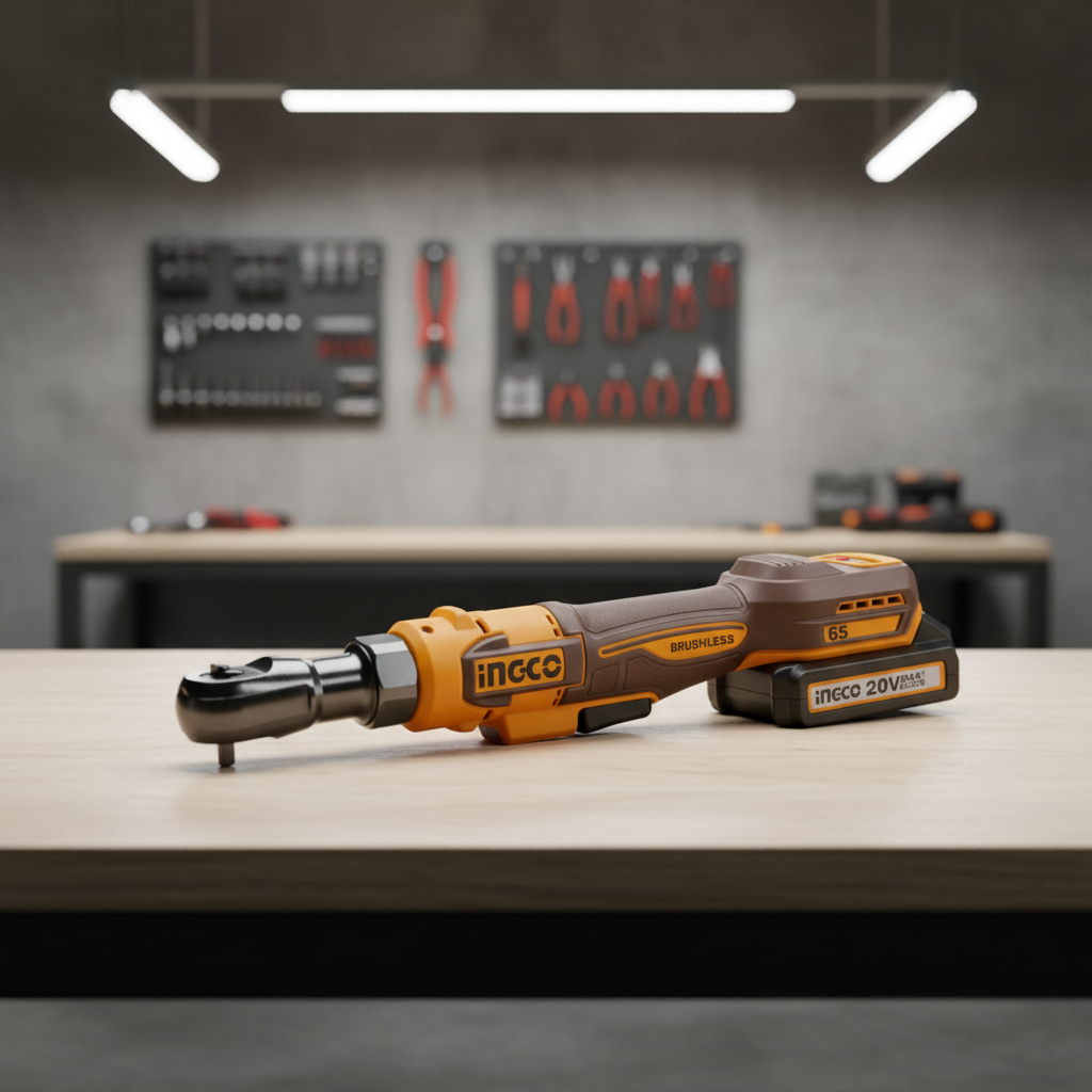 Ingco 20V Brushless Cordless Drive Ratchet 3/8" 65Nm with 2 x 2.0 Ah Batteries, Charger & Accessories - CDRLI20652